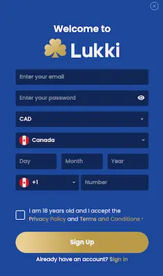 registration form lukki casino