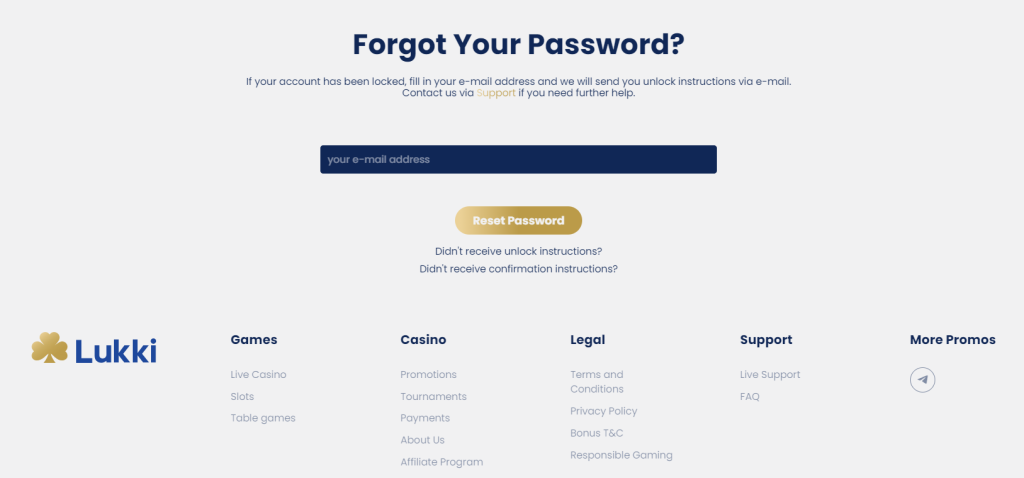 lukki casino forgot your password section